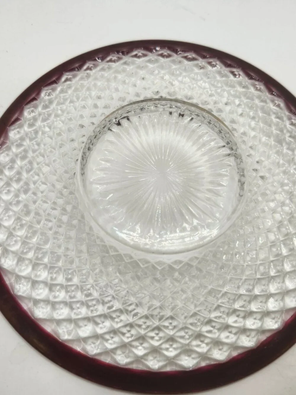 Vintage Set of 4 Indiana Glass Ruby Red Diamond Point Cups with Saucer Sets